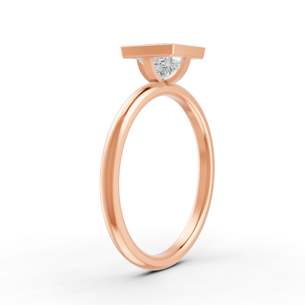 Princess Cut Real Moissanite Bezel Set Solitaire Ring 14K Gold Plated : FJ_036