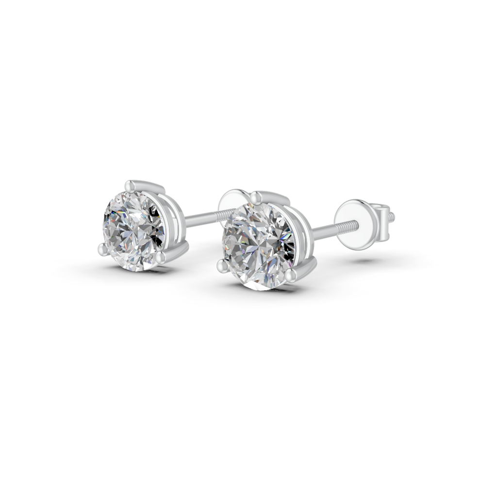 Round Natural Moissanite Women'S 3 Prong Solitaire Stud Earrings 14K Gold Plated : FJ_086