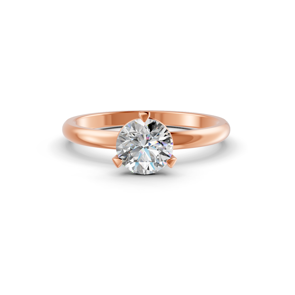 Round Cut Moissanite 3 Prong Solitaire Engagement Ring 14K Gold Plated : FJ_045
