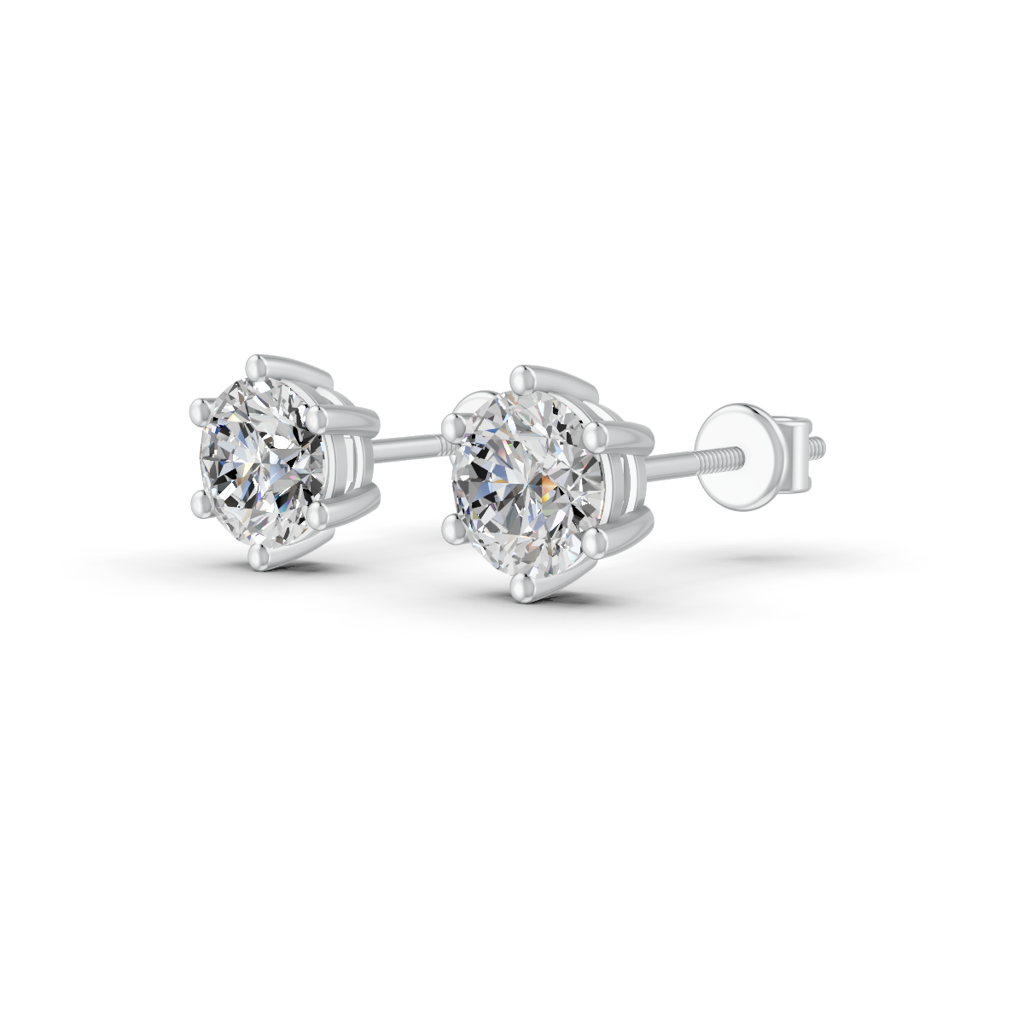 Round Natural Moissanite Women'S 6 Prong Solitaire Stud Earrings 14K Gold Plated : FJ_084