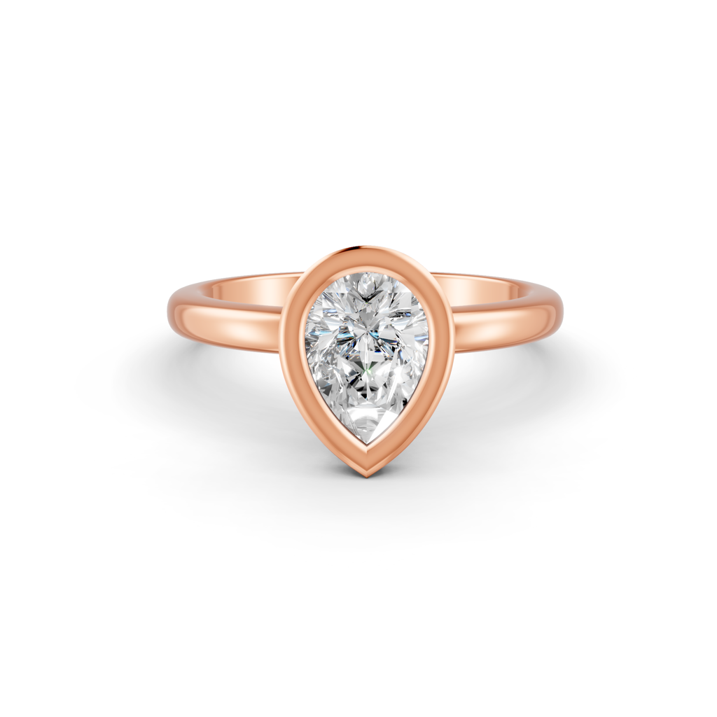 Pear Cut Real Moissanite Bezel Set Solitaire Ring 14K Gold Plated : FJ_034