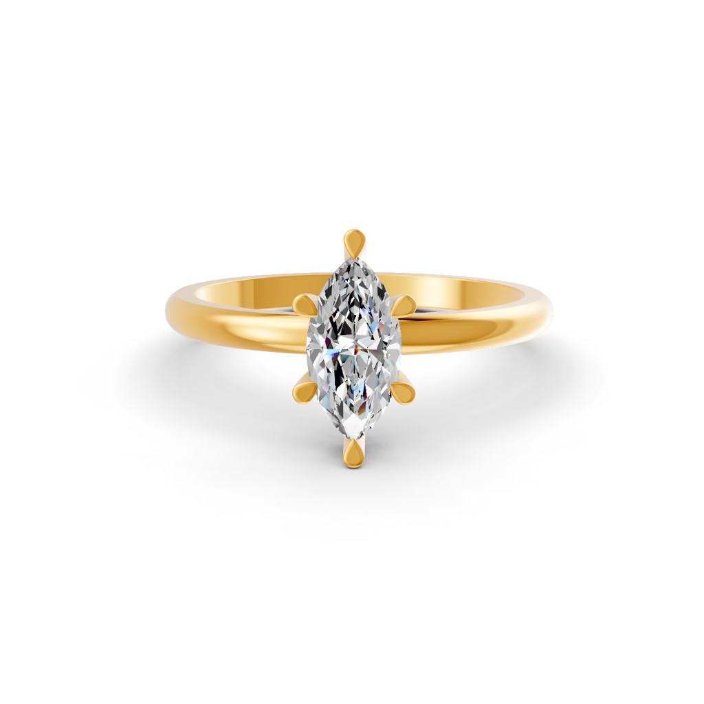 Marquise Cut Real Moissanite 6 Prong Solitaire Ring 14K Gold Plated : FJ_061
