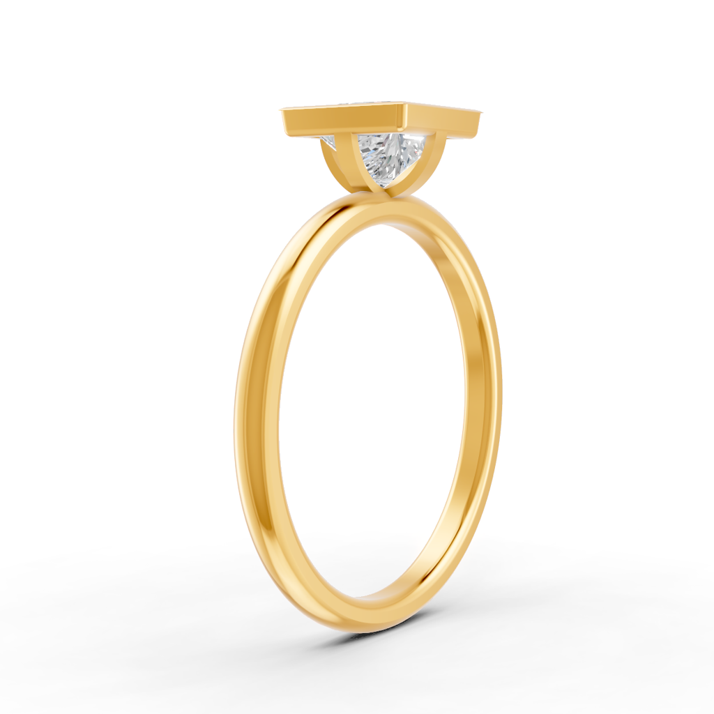 Princess Cut Real Moissanite Bezel Set Solitaire Ring 14K Gold Plated : FJ_036