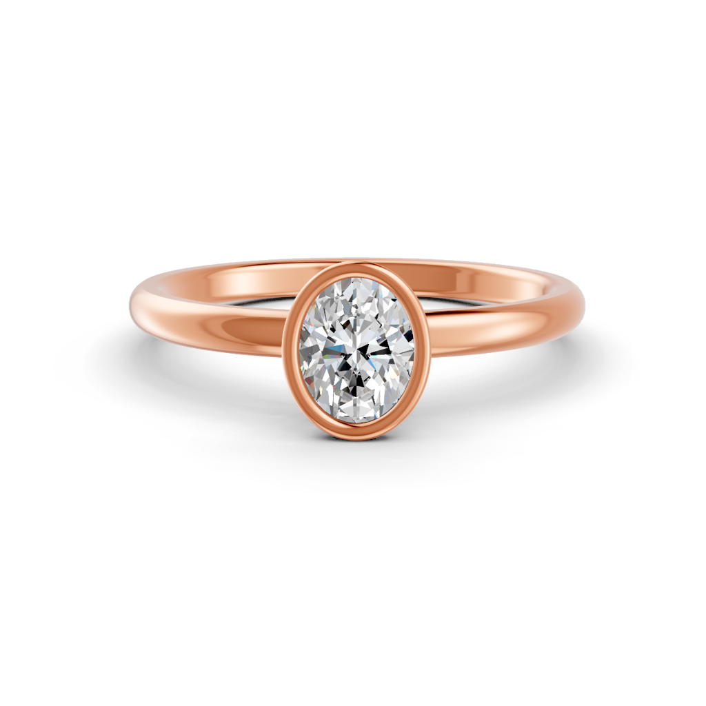 Oval Cut Real Moissanite Bezel Set Solitaire Ring 14K Gold Plated ...
