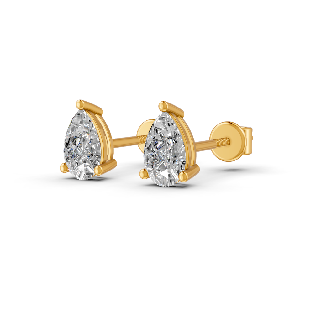 Pear Natural Moissanite Women'S 3 Prong Solitaire Stud Earrings 14K Gold Plated : FJ_091