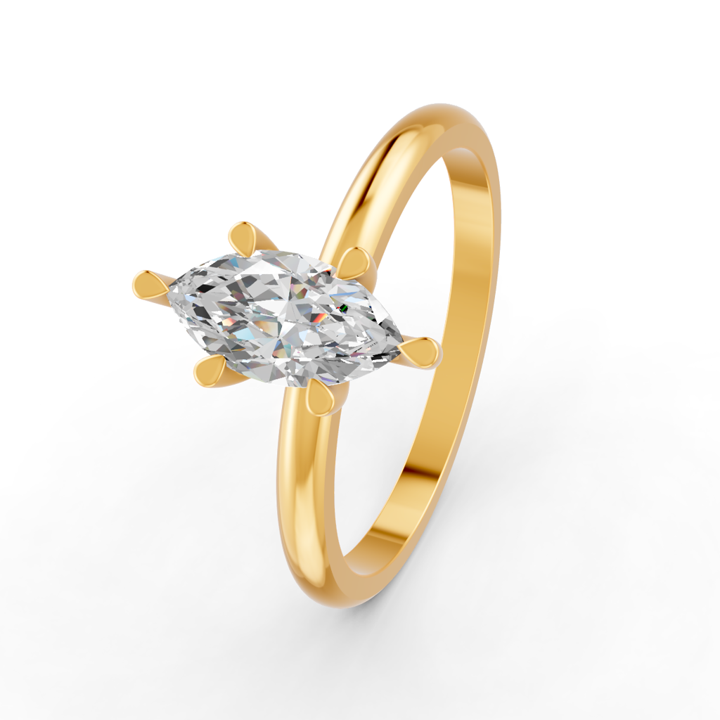 Marquise Cut Real Moissanite 6 Prong Solitaire Ring 14K Gold Plated : FJ_061