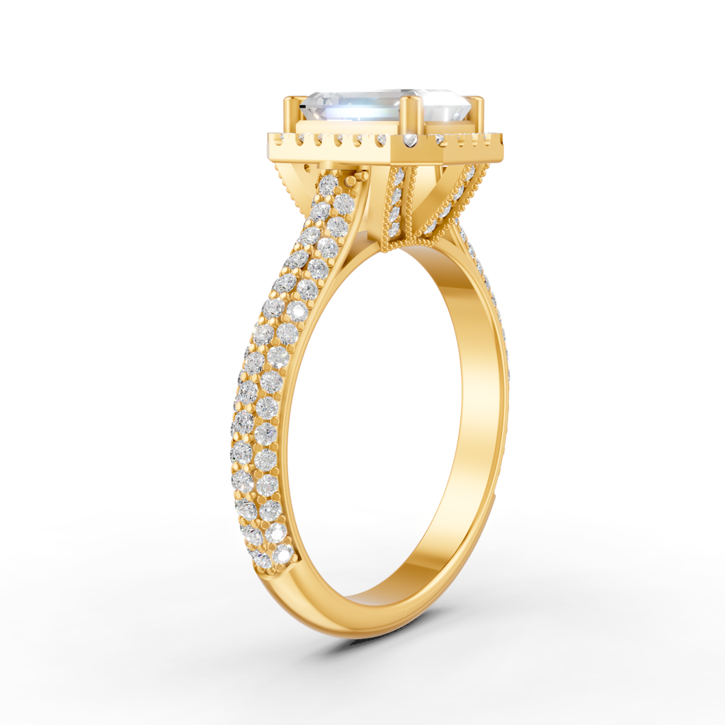 Princess Cut Moissanite Women Halo Engagement Ring 14K Gold Plated : FJ_083