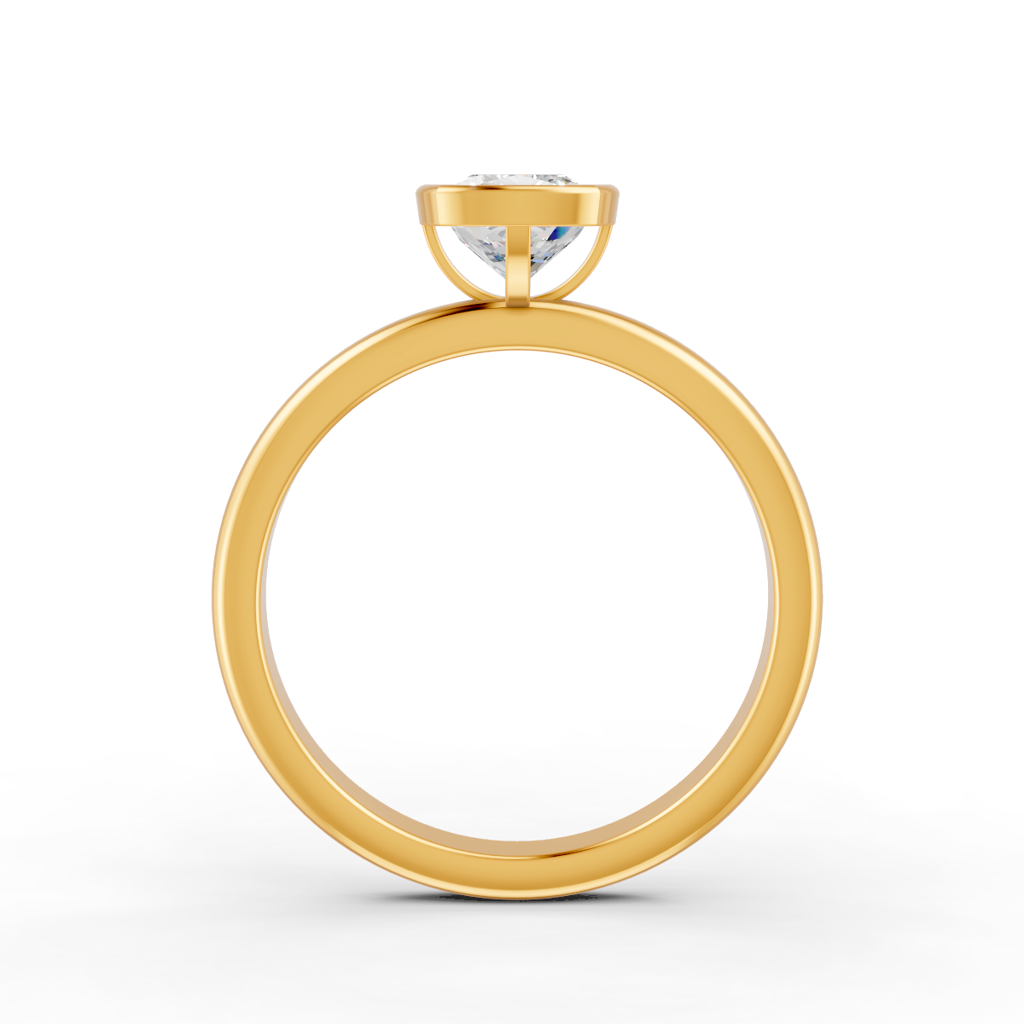 Cushion Cut Real Moissanite Bezel Set Solitaire Ring 14K Gold Plated : FJ_040