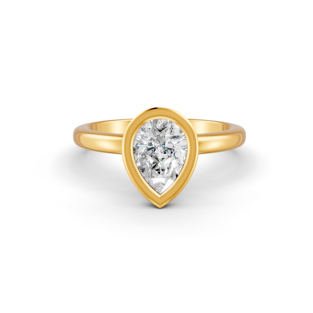 Pear Cut Real Moissanite Bezel Set Solitaire Ring 14K Gold Plated : FJ_034