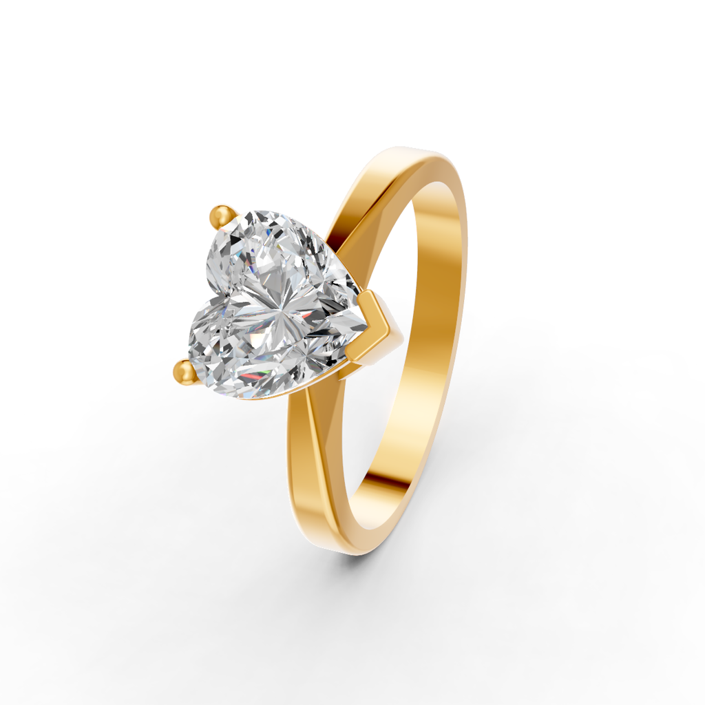 Heart Cut Real Moissanite V Prong Solitaire Ring 14K Gold Plated : FJ_058