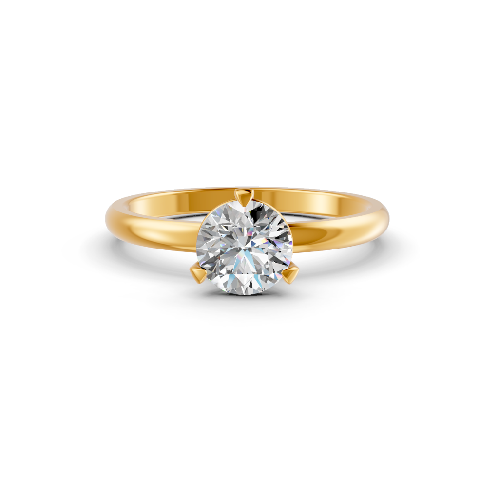 Round Cut Moissanite 3 Prong Solitaire Engagement Ring 14K Gold Plated : FJ_045