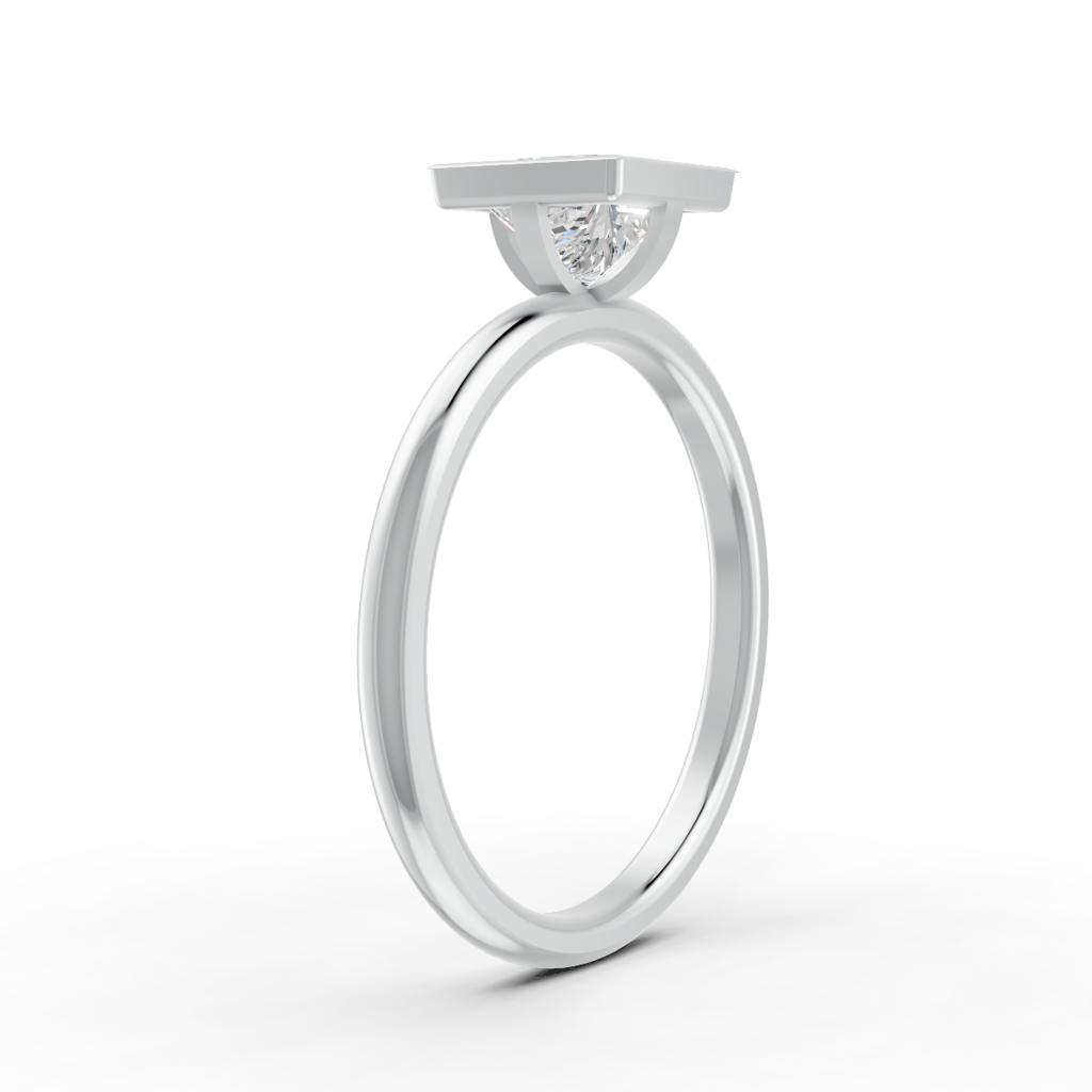 Princess Cut Real Moissanite Bezel Set Solitaire Ring 14K Gold Plated : FJ_036