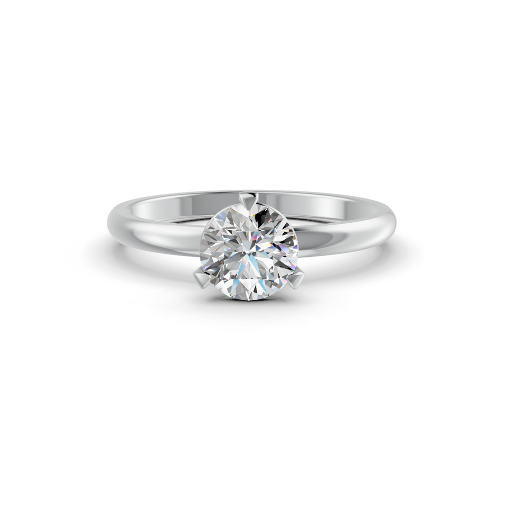 Round Cut Moissanite 3 Prong Solitaire Engagement Ring 14K Gold Plated : FJ_045