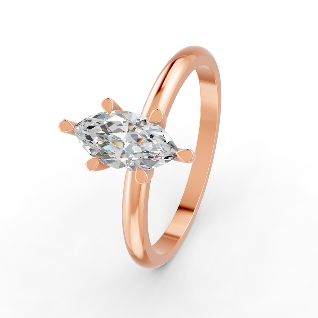 Marquise Cut Real Moissanite 6 Prong Solitaire Ring 14K Gold Plated : FJ_061
