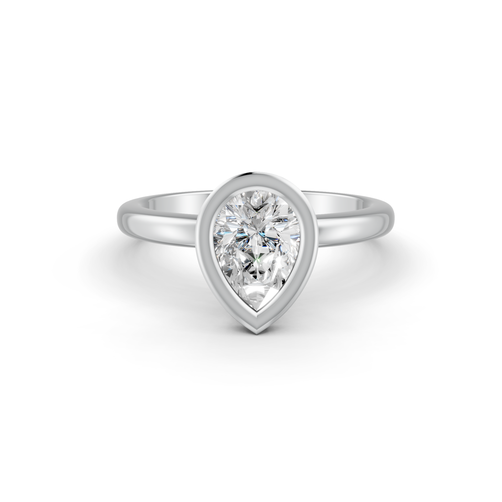 Pear Cut Real Moissanite Bezel Set Solitaire Ring 14K Gold Plated : FJ_034