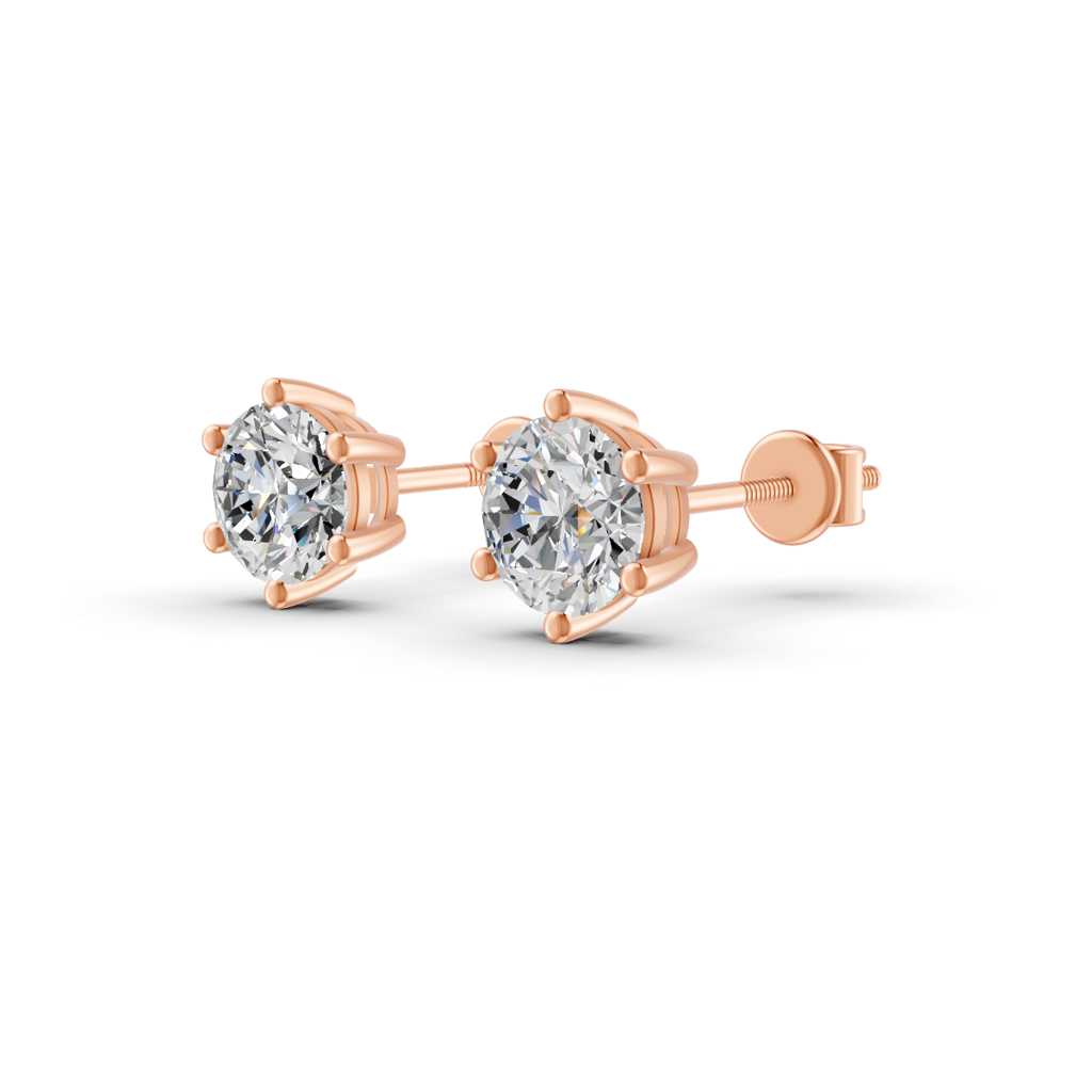 Round Natural Moissanite Women'S 6 Prong Solitaire Stud Earrings 14K Gold Plated : FJ_084