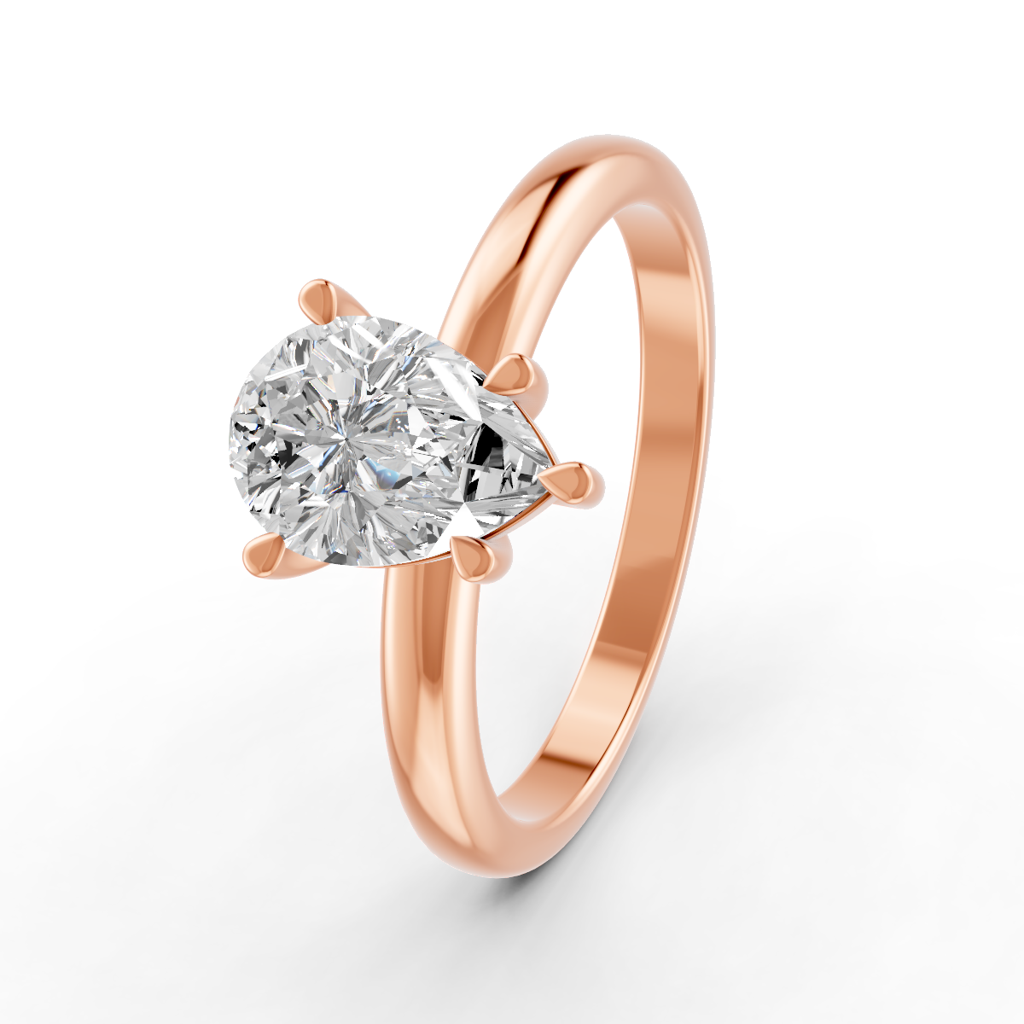 Pear Cut Real Moissanite 5 Prong Solitaire Ring 14K Gold Plated : FJ_048