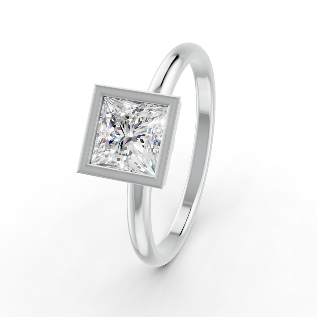 Princess Cut Real Moissanite Bezel Set Solitaire Ring 14K Gold Plated : FJ_036