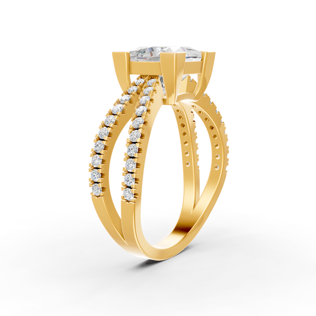 Princess Cut Moissanite Women Engagement Ring 14K Yellow Gold Plated : FJ_076