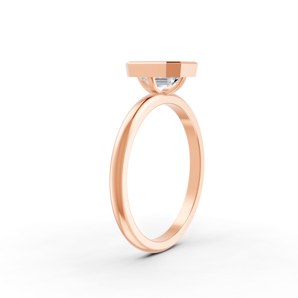 Emerald Cut Real Moissanite Bezel Set Solitaire Ring 14K Gold Plated : FJ_041
