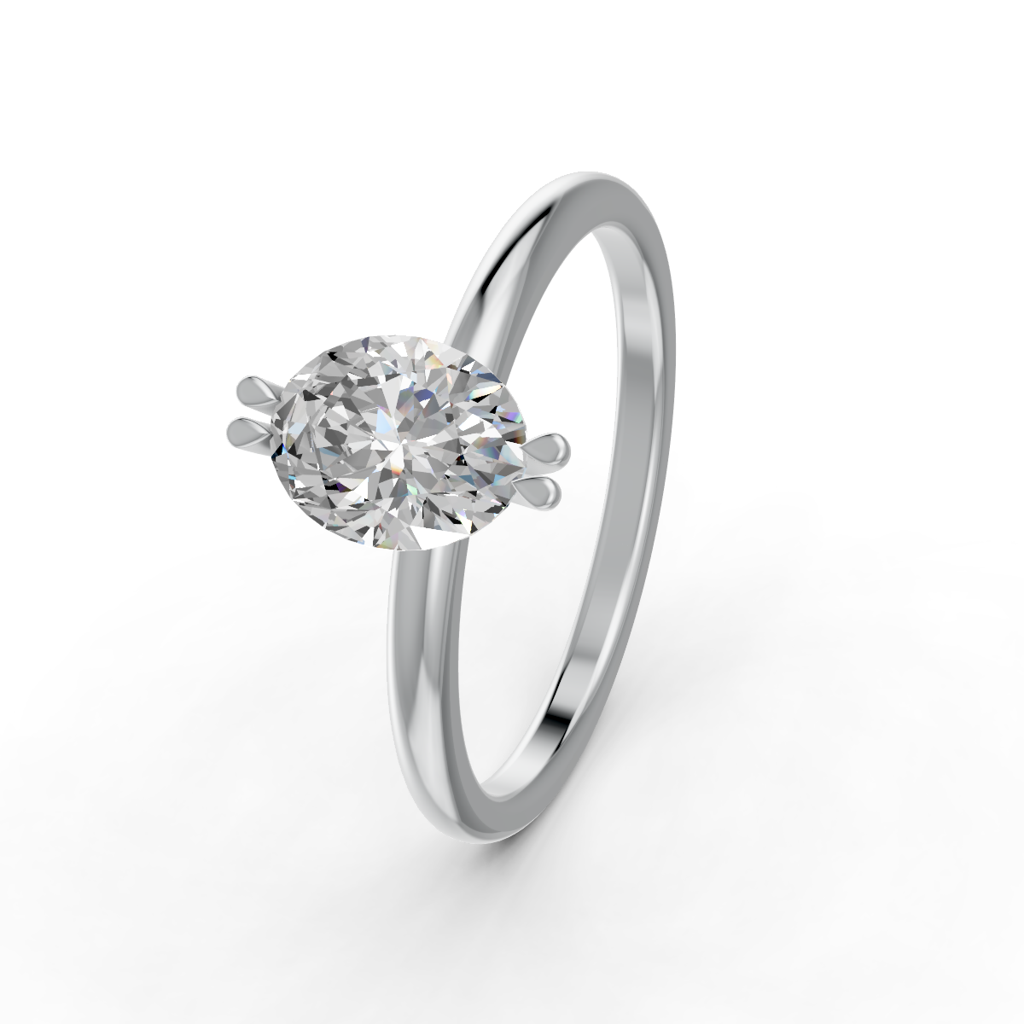 Oval Cut Real Moissanite Double Prong Solitaire Ring 14K Gold Plated : FJ_063