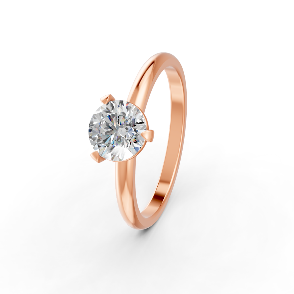 Round Cut Moissanite 3 Prong Solitaire Engagement Ring 14K Gold Plated : FJ_045