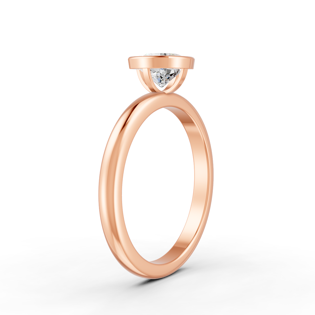 Cushion Cut Real Moissanite Bezel Set Solitaire Ring 14K Gold Plated : FJ_040