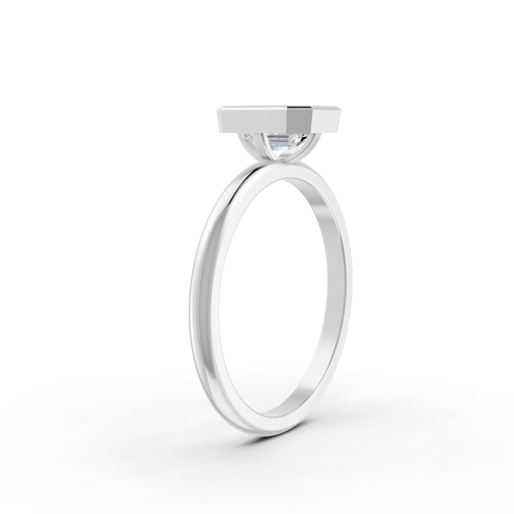 Emerald Cut Real Moissanite Bezel Set Solitaire Ring 14K Gold Plated : FJ_041