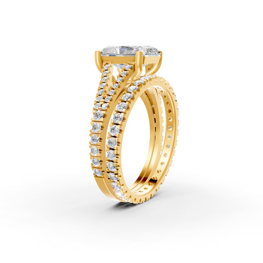 Radiant Cut Moissanite Women Bridal Engagement Ring Sets 14K Gold Plated : FJ_077