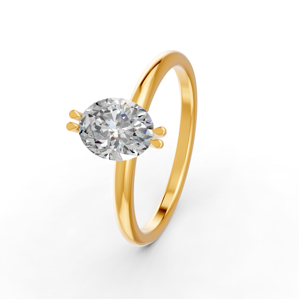 Oval Cut Real Moissanite Double Prong Solitaire Ring 14K Gold Plated : FJ_063