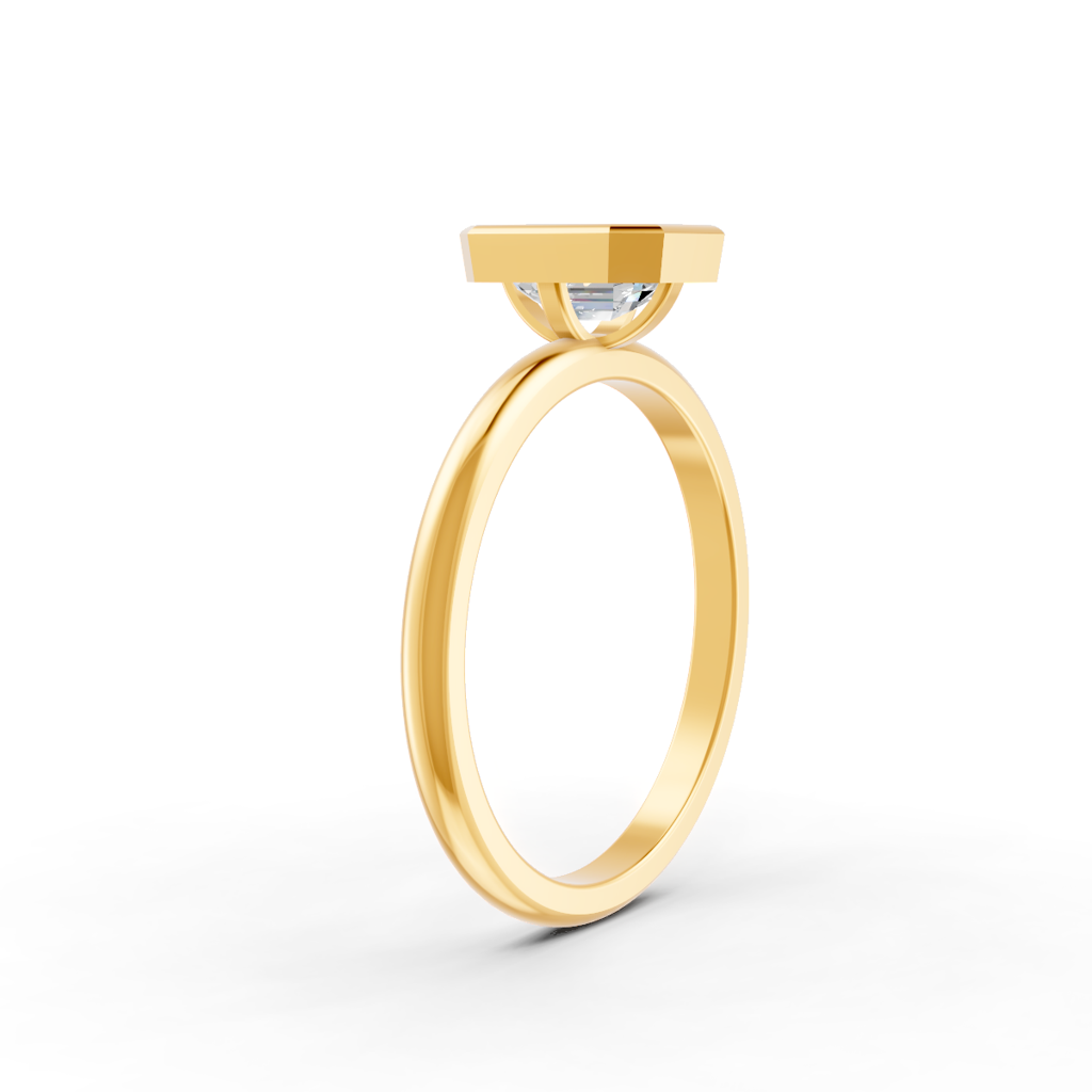 Emerald Cut Real Moissanite Bezel Set Solitaire Ring 14K Gold Plated : FJ_041