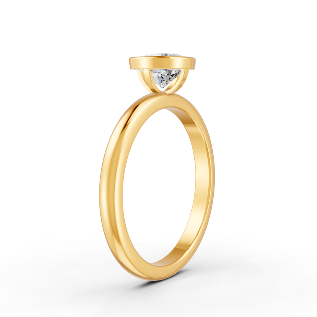 Cushion Cut Real Moissanite Bezel Set Solitaire Ring 14K Gold Plated : FJ_040