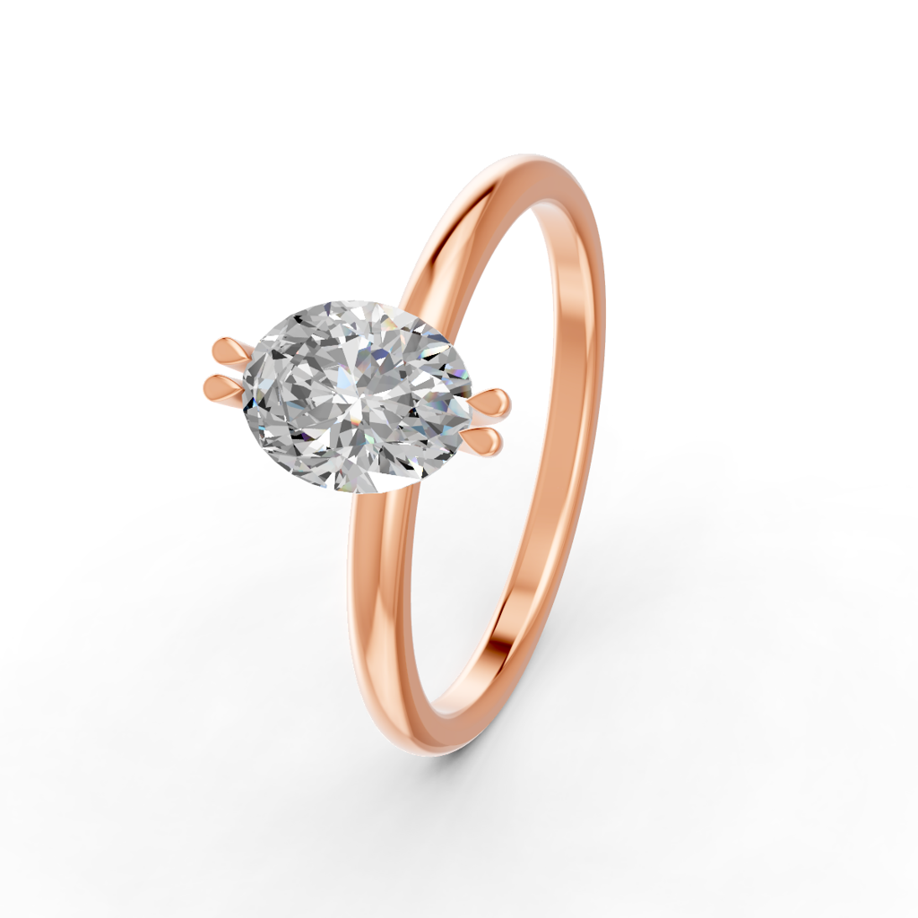 Oval Cut Real Moissanite Double Prong Solitaire Ring 14K Gold Plated : FJ_063