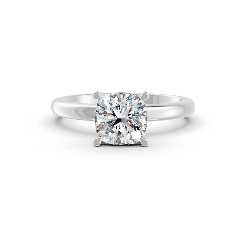 Cushion Cut Real Moissanite 4 Prong Solitaire Ring 14K Gold Plated : FJ_053