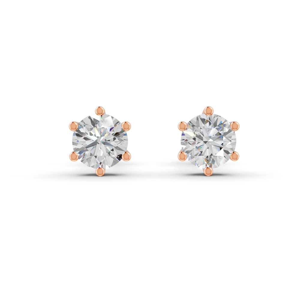 Round Natural Moissanite Women'S 6 Prong Solitaire Stud Earrings 14K Gold Plated : FJ_084
