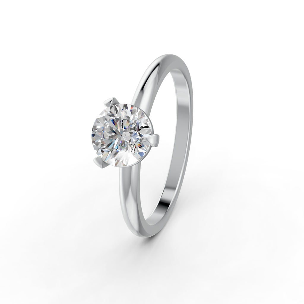 Round Cut Moissanite 3 Prong Solitaire Engagement Ring 14K Gold Plated : FJ_045