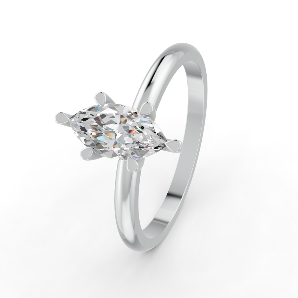 Marquise Cut Real Moissanite 6 Prong Solitaire Ring 14K Gold Plated : FJ_061