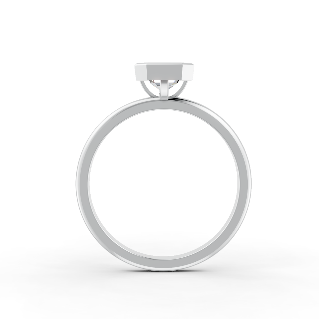 Emerald Cut Real Moissanite Bezel Set Solitaire Ring 14K Gold Plated : FJ_041