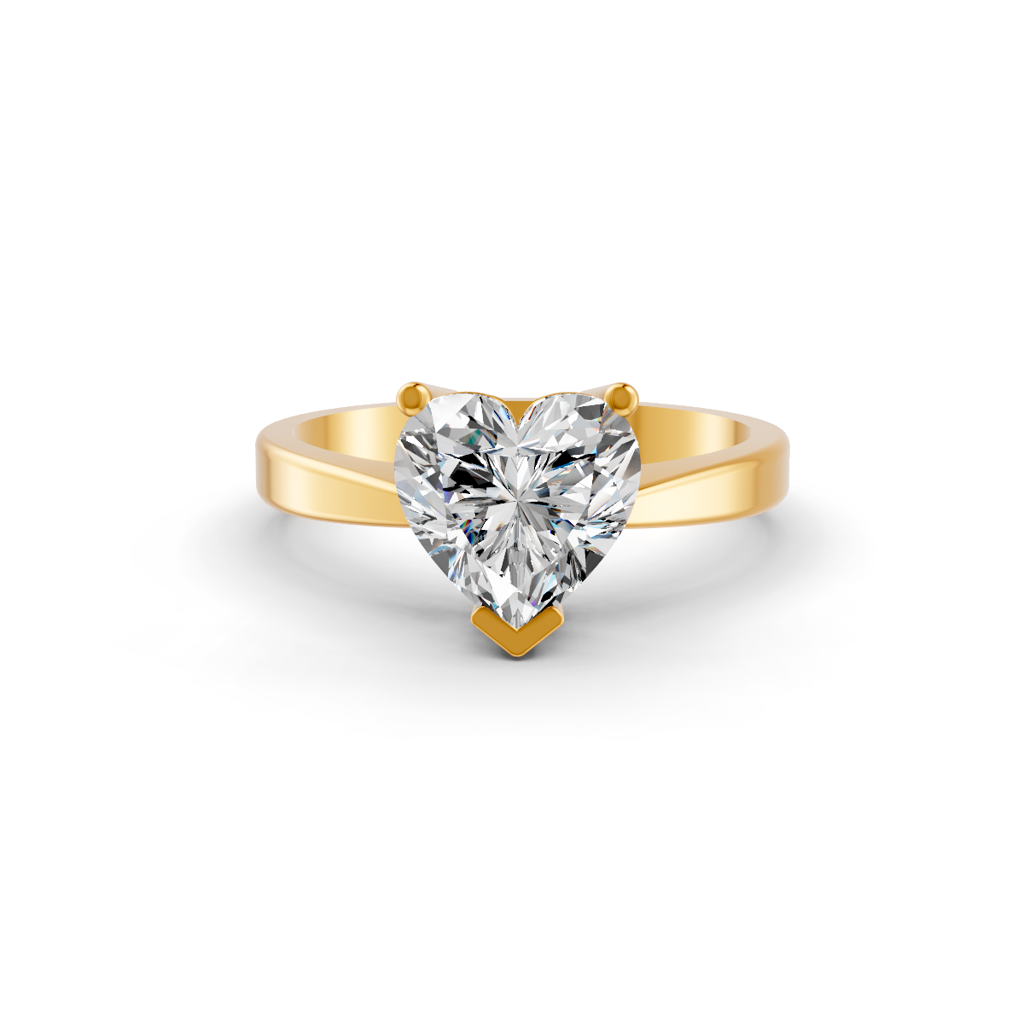 Heart Cut Real Moissanite V Prong Solitaire Ring 14K Gold Plated : FJ_058
