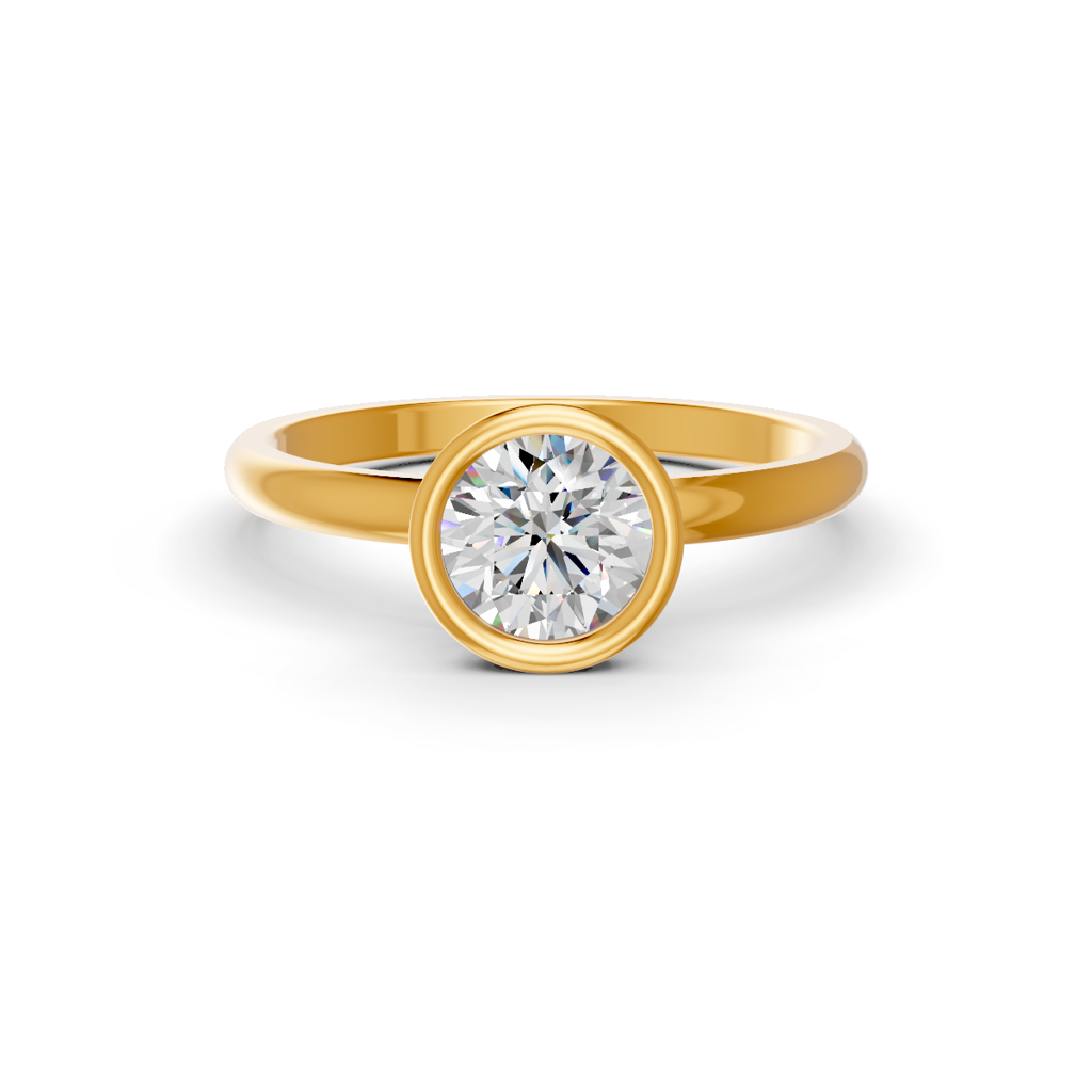 Round Cut Real Moissanite Bezel Set Solitaire Ring 14K Yellow Gold Plated : FJ_035