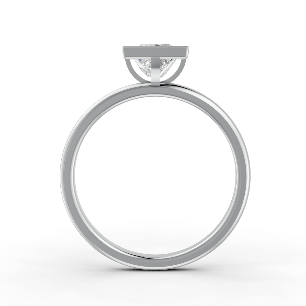 Princess Cut Real Moissanite Bezel Set Solitaire Ring 14K Gold Plated : FJ_036