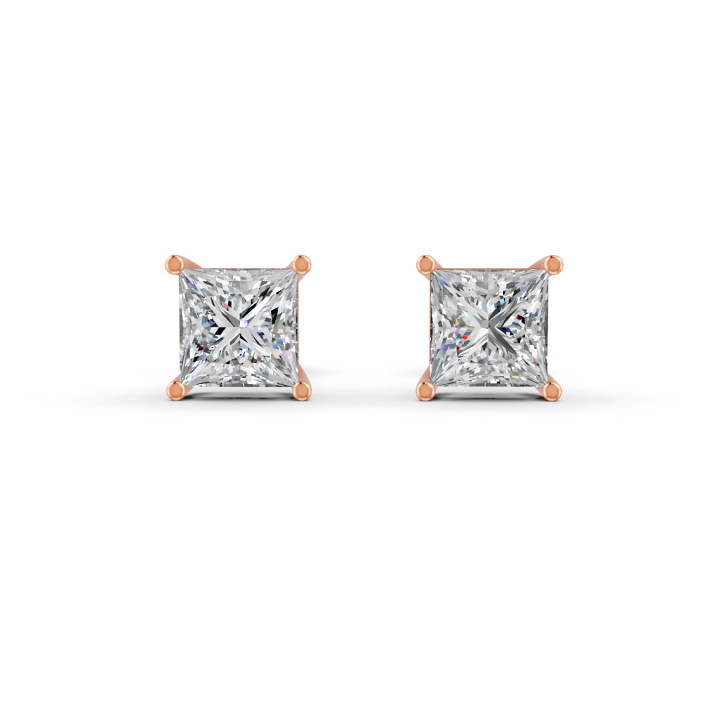 Princess Natural Moissanite Women'S 4 Prong Solitaire Stud Earrings 14K Gold Plated : FJ_089