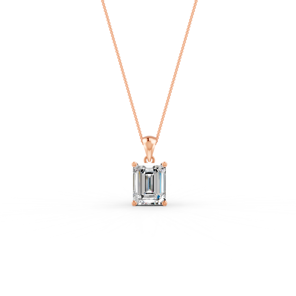Emerald Cut Moissanite Solitaire Pendant Necklace In 14K Gold Plated : FJ_070