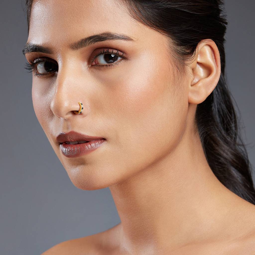 Yuvora 18K Yellow Gold Regalia Aura Nose Pin For Women | Screw Back Closure | Bis Hallmarked | Pure Gold : SNR1001-ST-BKW-18YG