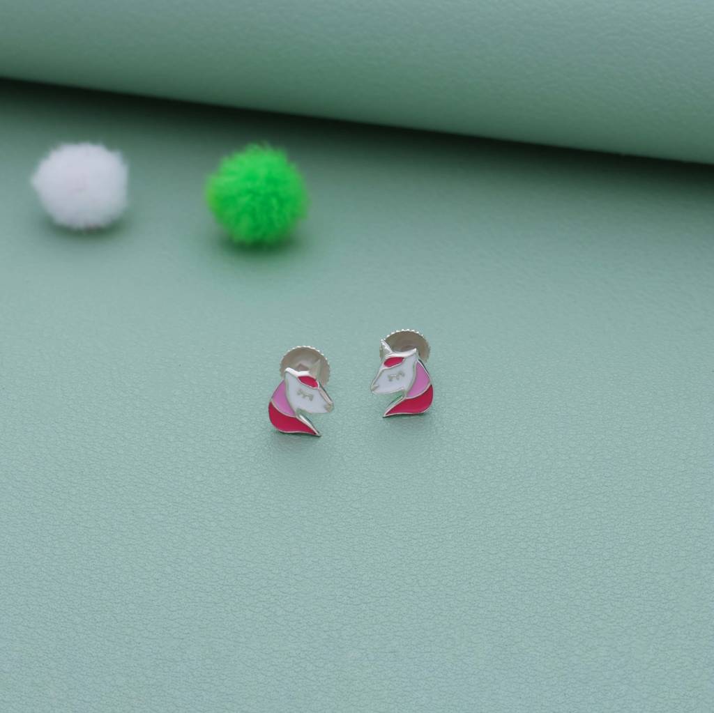 Soft Pink Unicorn Silver Kid Stud Earring (6+ Yrs) | 925 Hallmark | Everyday Wear : KE-KS-RH-M-124-P