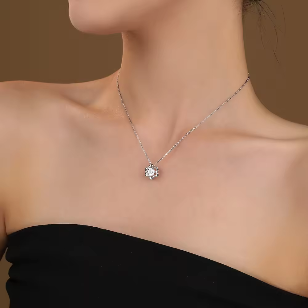 Brd Jewelry 925 Sterling Silver Solitaire Diamond Flower Pendant With Chain For Women & Girls : BRD293128