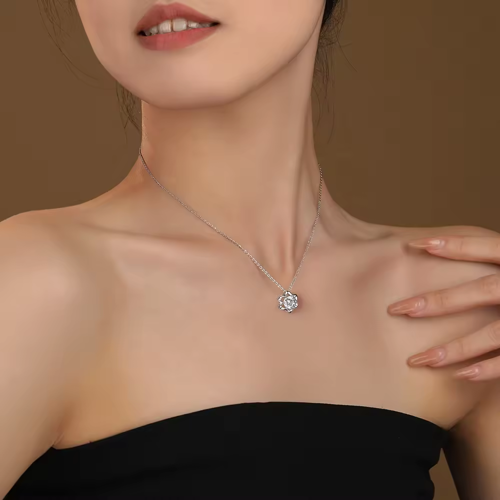 Brd Jewelry 925 Sterling Silver Solitaire Diamond Flower Pendant With Chain For Women & Girls : BRD293128