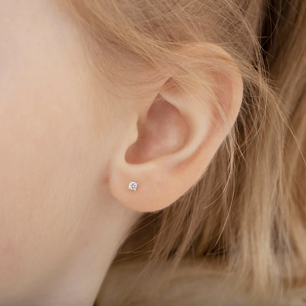 Solitaire Screw Back Stud Earrings For Kids Â Sterling Silver With Cubic Zirconia : KS-YG-0001