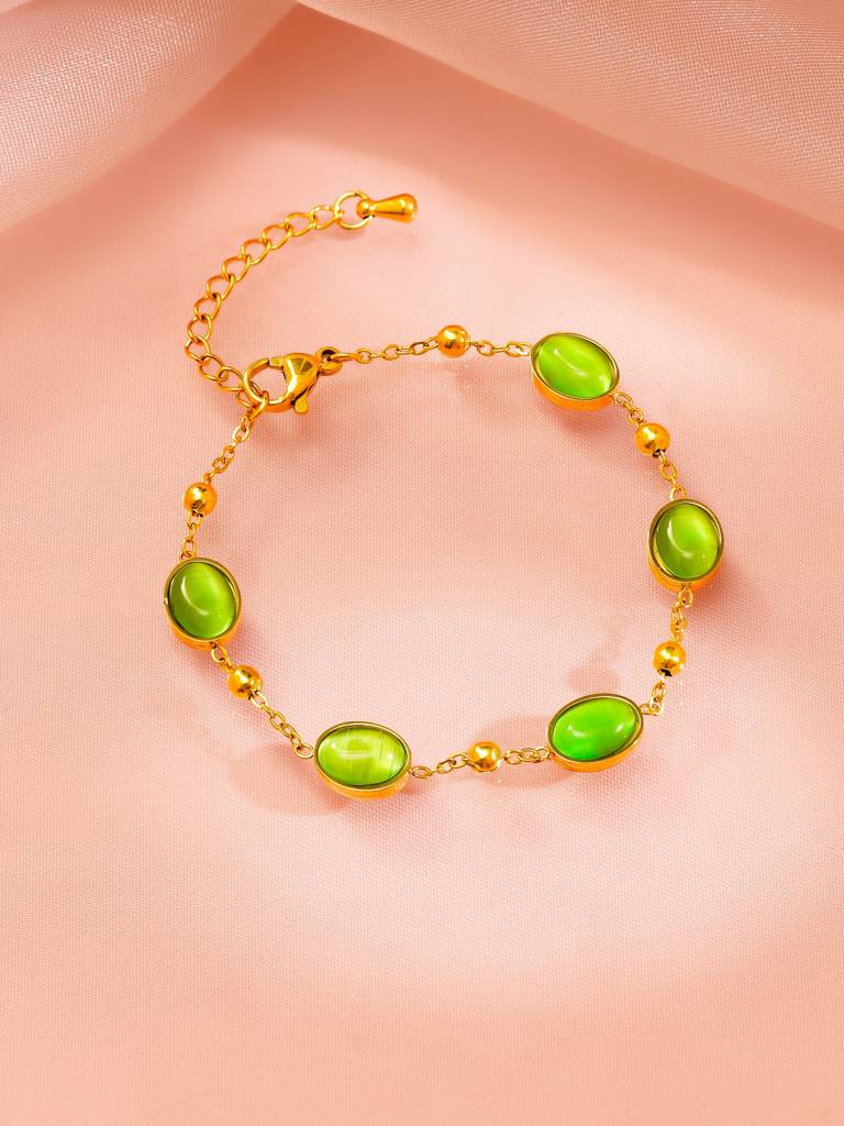18K Gold Plated Green Stone Gold Finish Bracelet For Women : SSBR48