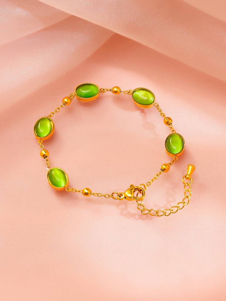 18K Gold Plated Green Stone Gold Finish Bracelet For Women : SSBR48